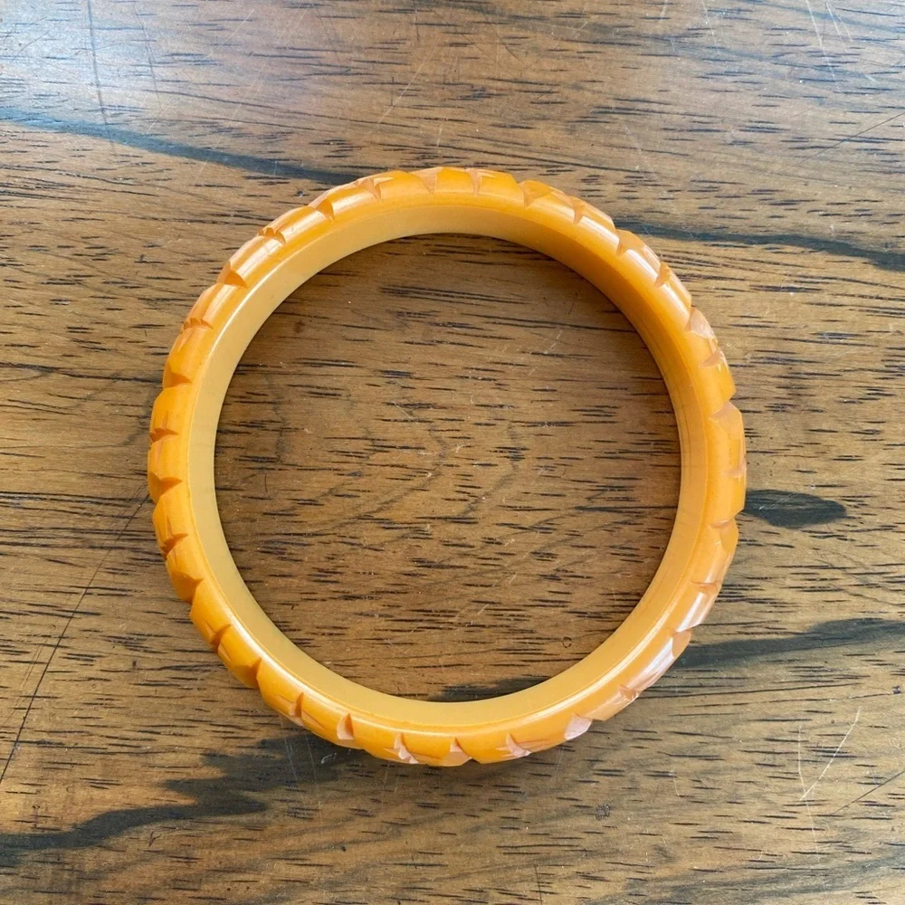 Vintage Bakelite Amber Carved Bangle Bracelet